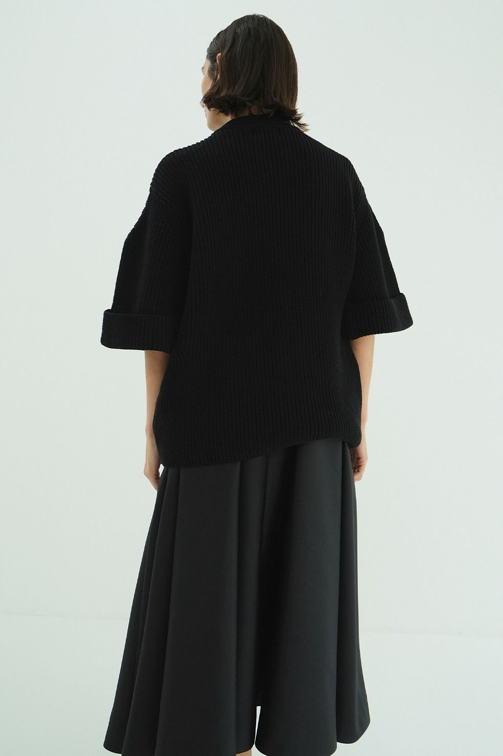 ニットトップス - OVER HALF SLEEVE KNIT TOPS (BLACK)