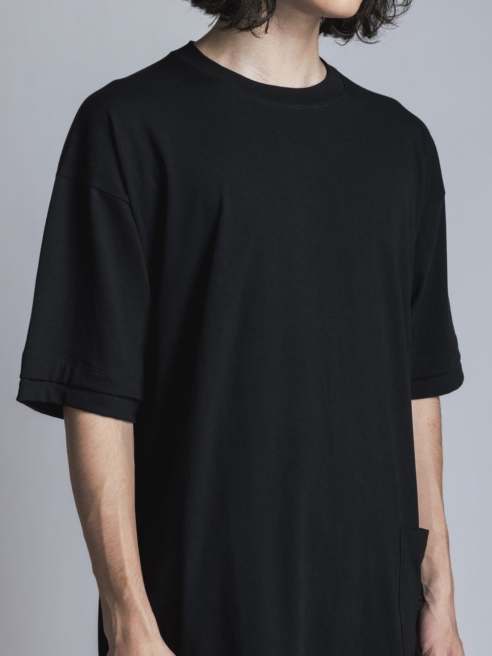 ソフト天竺  レイヤード風 半袖Tシャツ BLACK