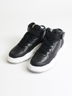 "WAYNE" OG Sole Leather High-top Sneaker  A07FW701 - BLACK × WHITE