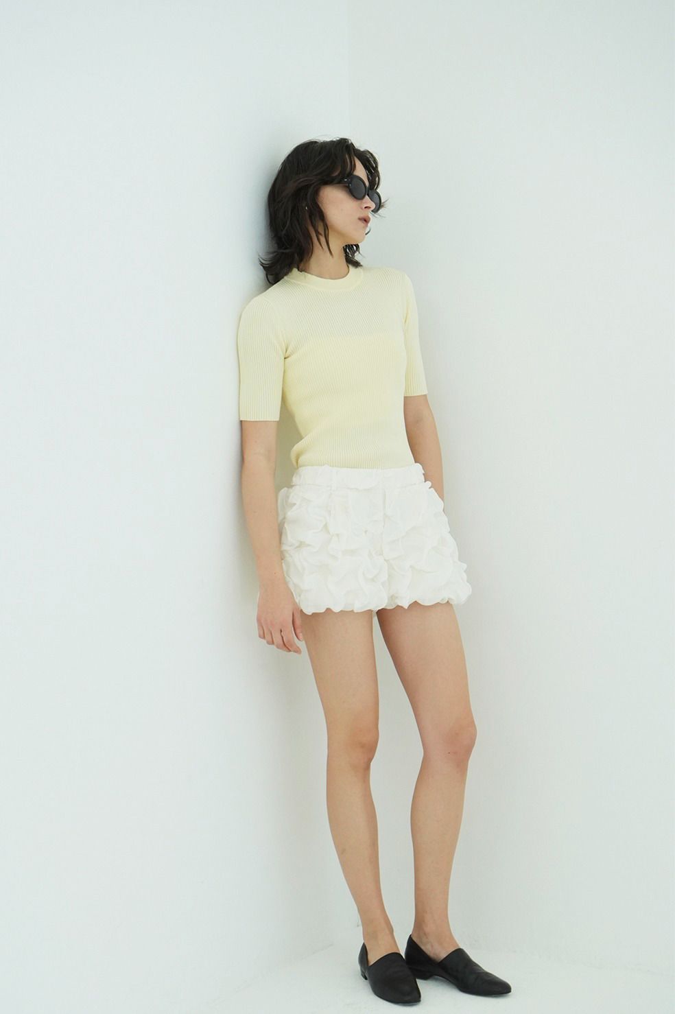 ハイネック 半袖リブニットトップス - H/N HALF SLEEVE RIB KNIT TOPS (YELLOW）