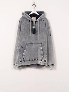 ブリーチドハーフジップフーディ - Bleached Half Zip Hoodie (GREY)