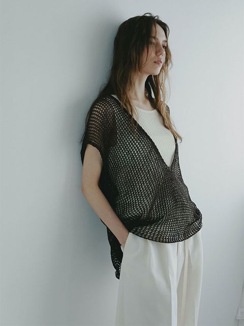 フィッシュネットスリーブレスニットプルオーバー - BROWN