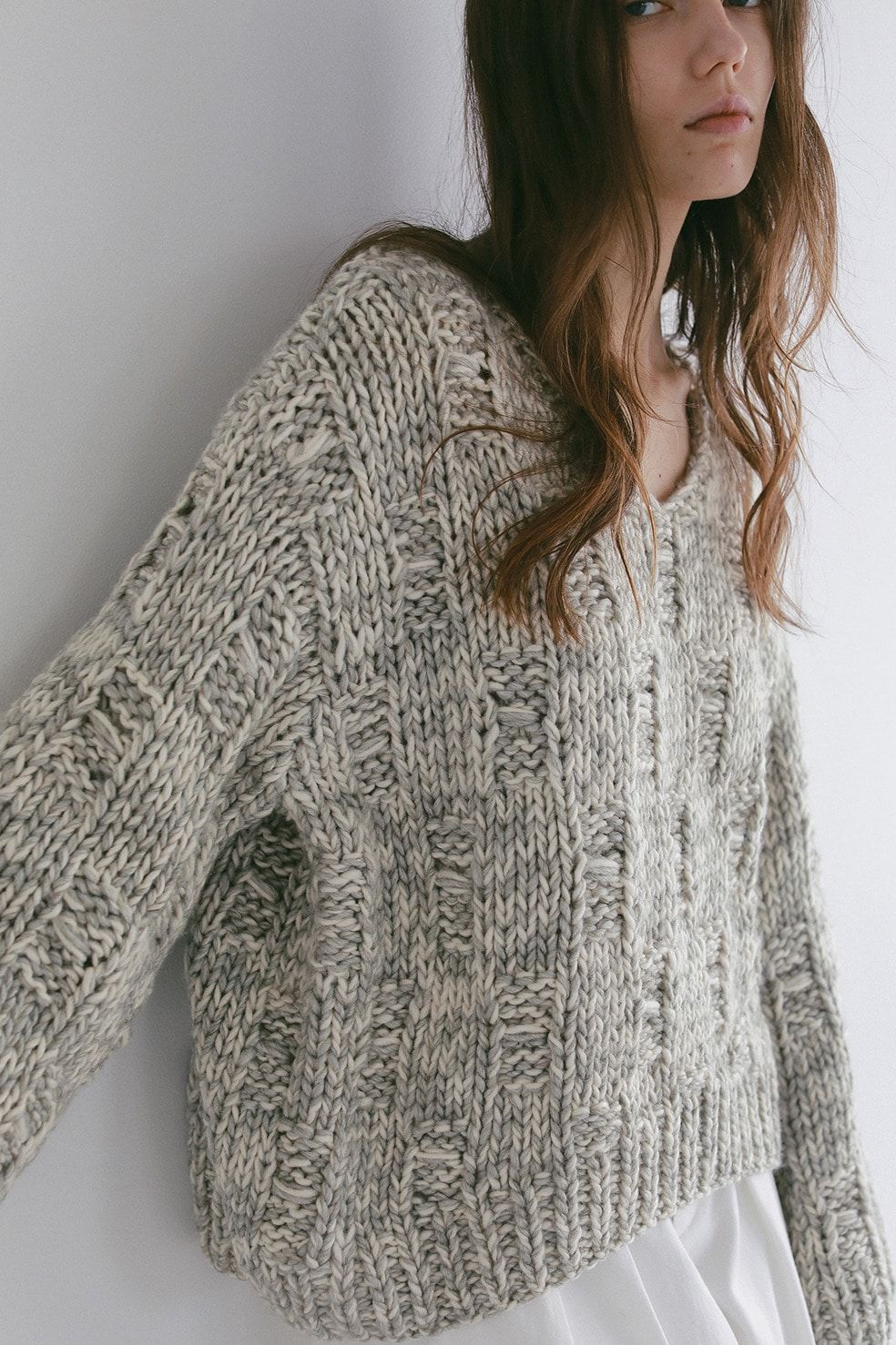 バルキーヤーンハンドニットトップス -  BULKY YARN HAND KNIT TOPS(GREY MIX)