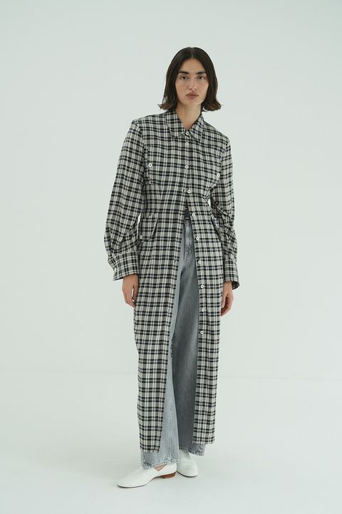 チェックシャツワンピース - UP POCKET CHECK SHIRT ONEPIECE (BLACK)