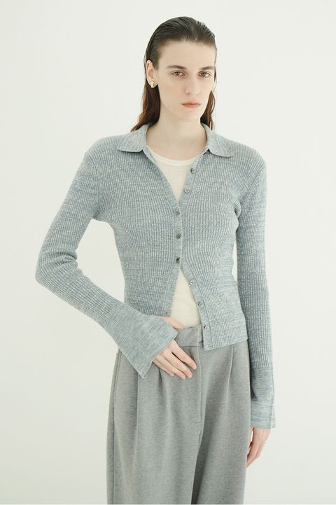 コンパクト ニットシャツ - COMPACT RIB KNIT SHIRTS (BLUE)