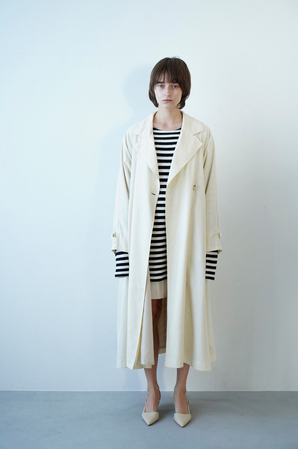 CLANE - BACK GATHER DRESS TRENCH COAT - IVORY