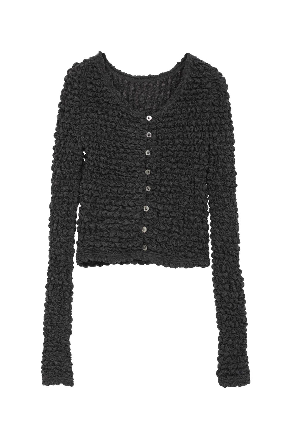 ダブルフェイス シャーリング カーディガン  - W FACE SOFT SHIRRING CARDIGAN (GREY)