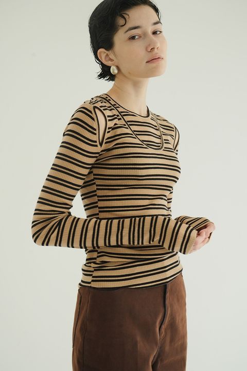 レイヤードカットトップス -  LAYERED SHOULDER CUT TOPS (BORDER)