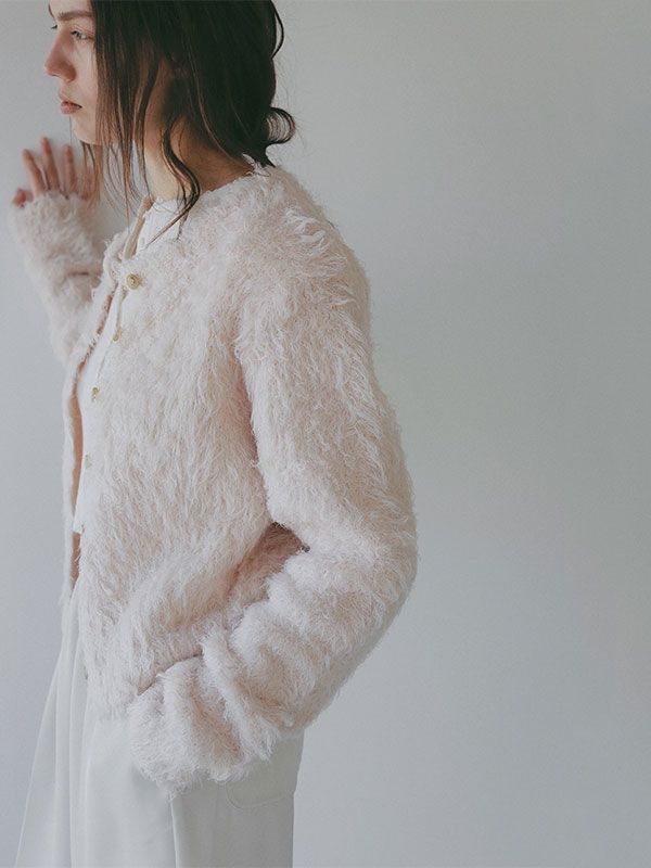 フェザーヤーンニットカーディガン （LIGHT PINK)