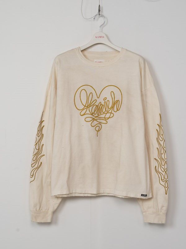 ロープ ブリーチド ロングスリーブ Tシャツ -  "ROPE" BREACHED L/S TEE - WHITE