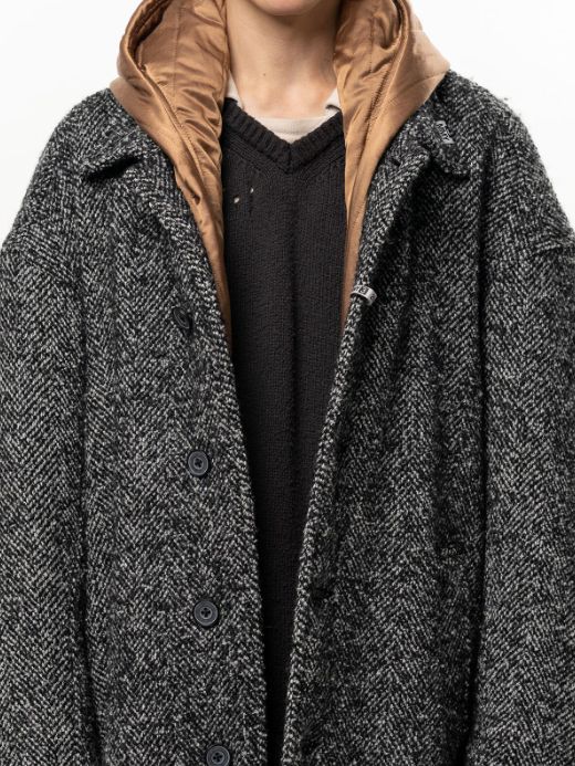 レイヤードコート - HOODED BALMACAAN COAT （BLACK×WHITE）