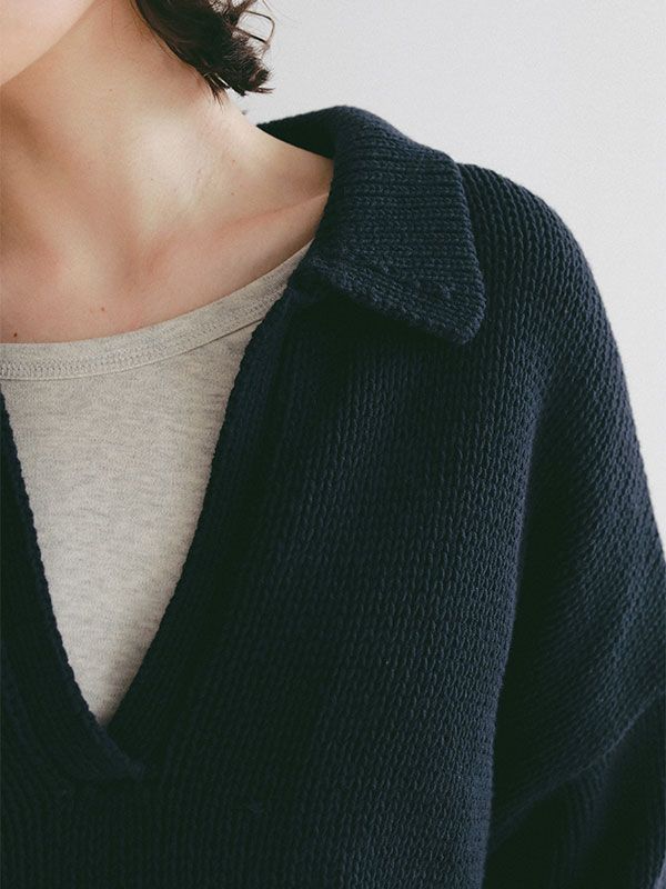 オーバーサイズスキッパーニットプルオーバー (NAVY)