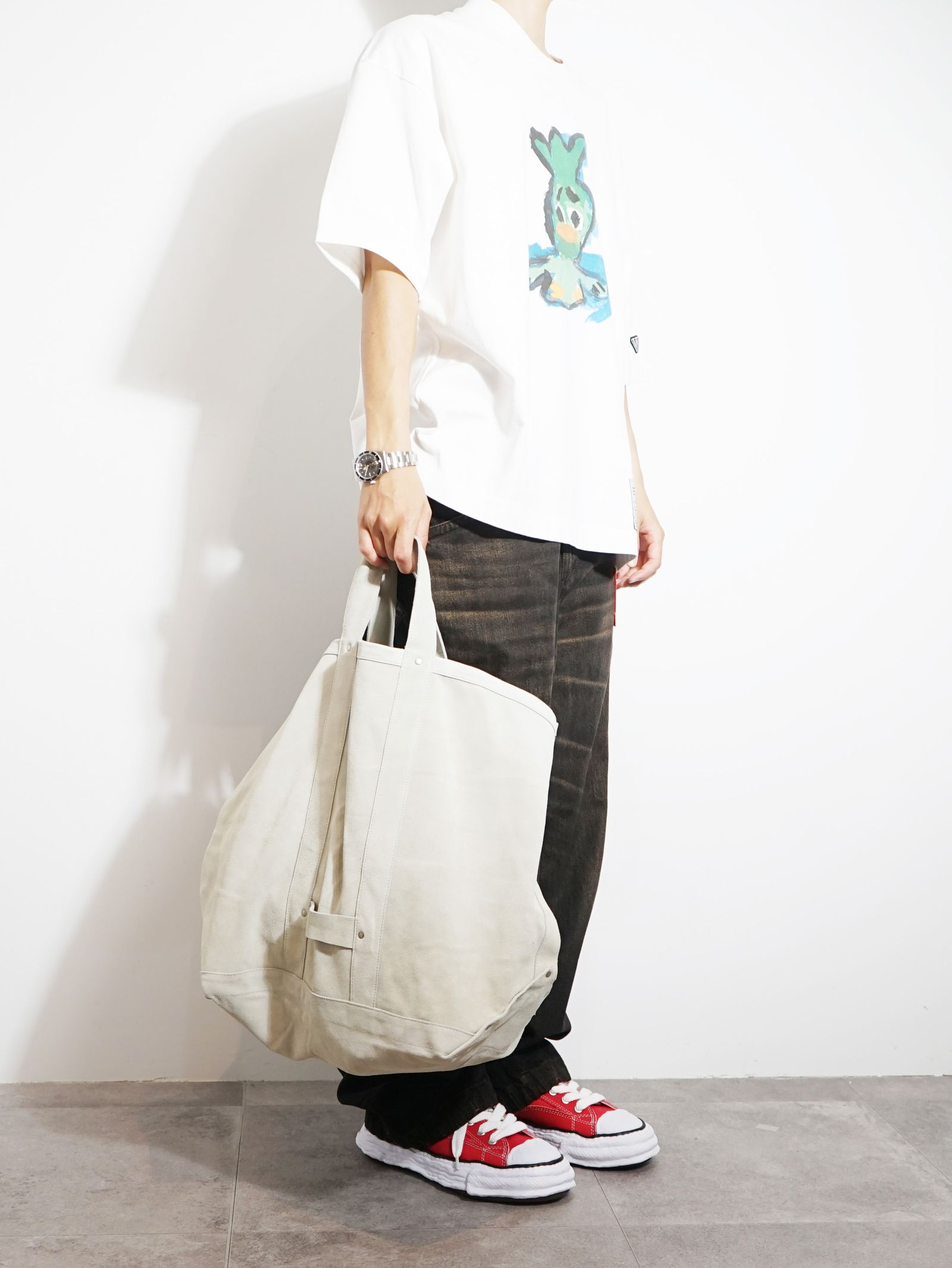 レザートートバッグ LEATHER TOTE BAG - Cow split leather - L/GREY