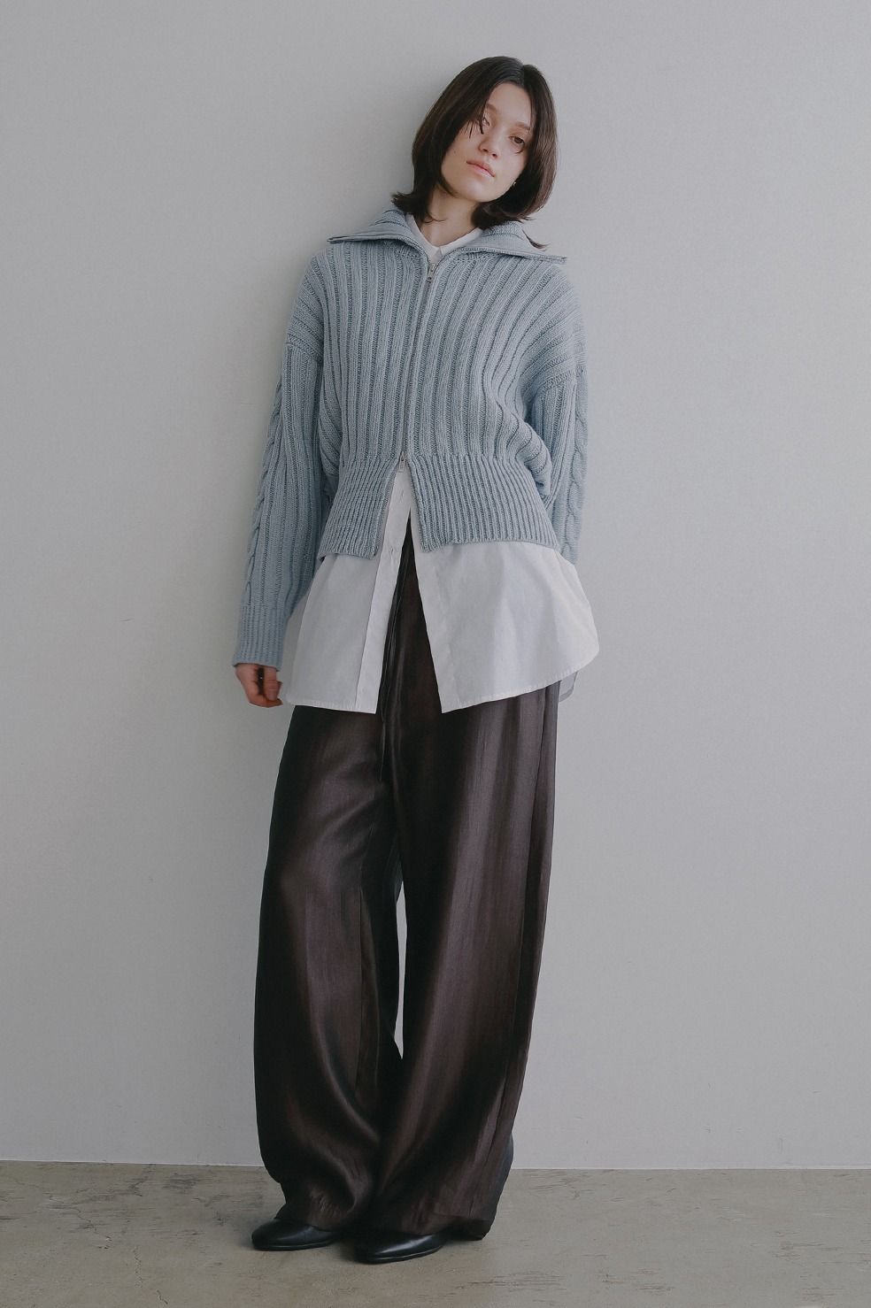 コットンリブニットブルゾン - COTTON RIBKNIT BLOUSON (BLUE)