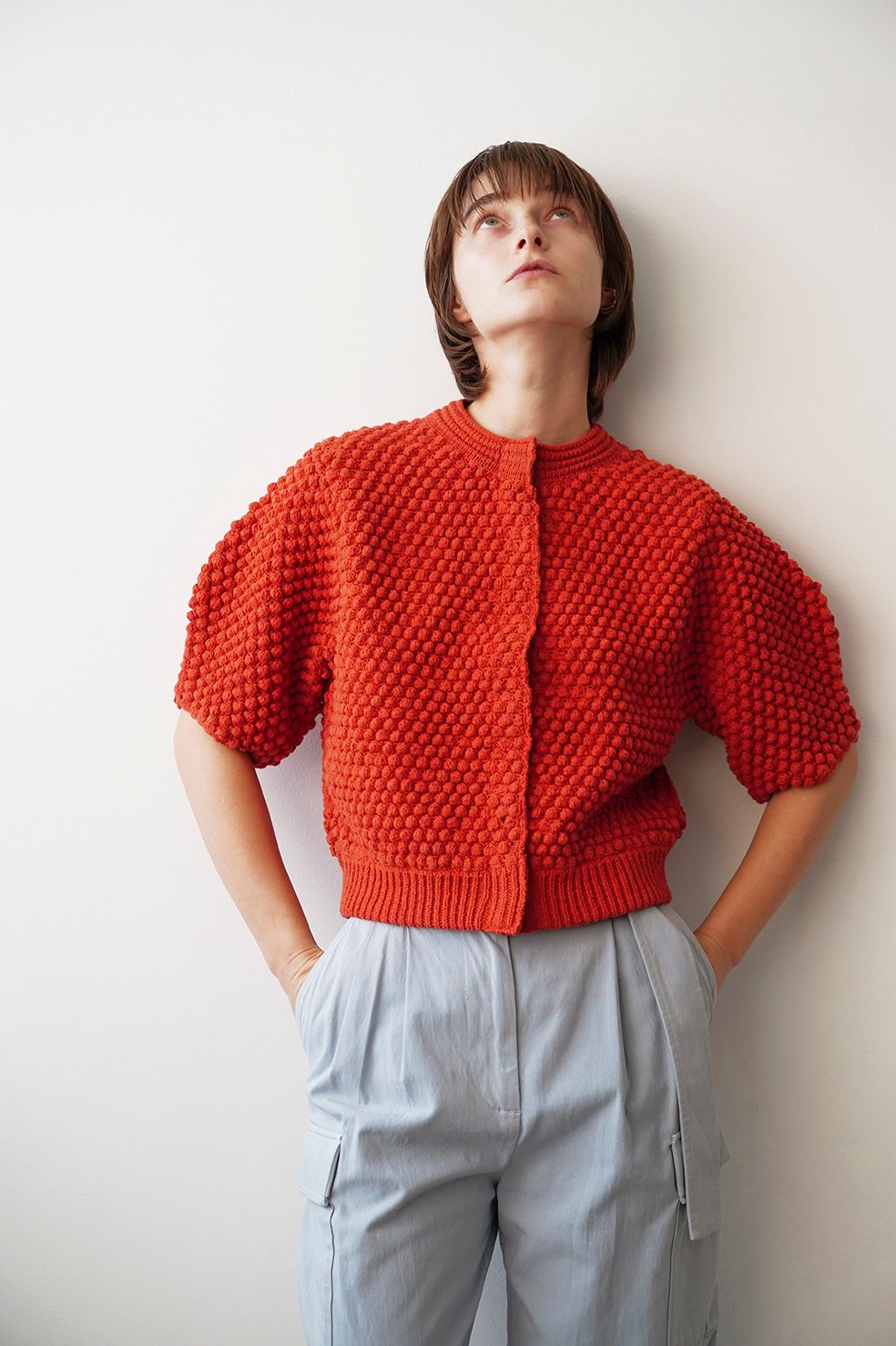 CLANE - 3D DOT HALF SLEEVE KNIT CARDIGAN RED