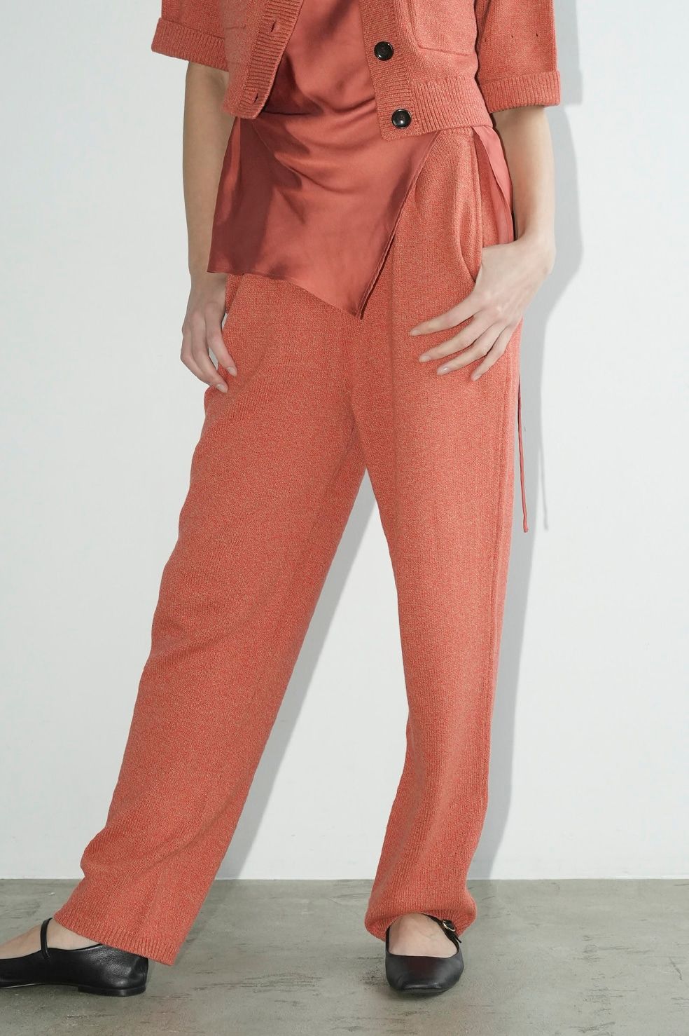 カーディガン - ニットパンツセット / HALF SLEEVE KNIT TOPS & PANTS SET - ORANGE