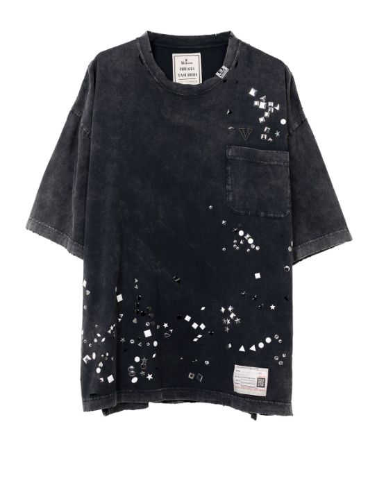 エンベリッシュド ブリーチド シャツ - Embellished Bleached T-shirt BLACK