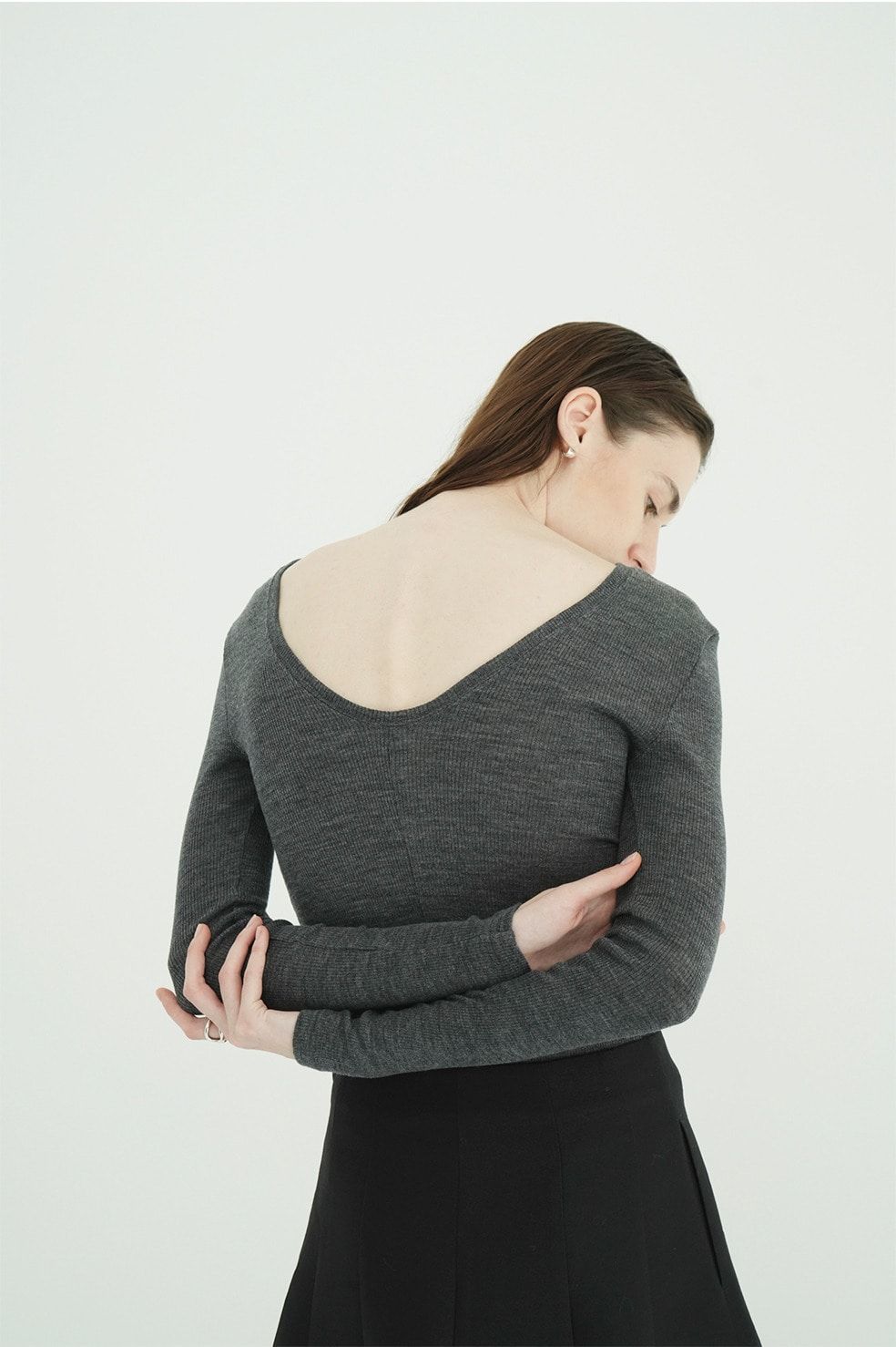 ウールリブカットソー - W FACE WOOL RIB TOPS（GREY）