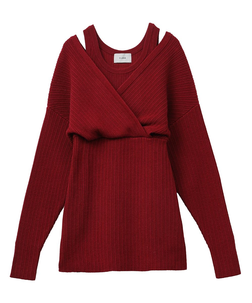 CLANE - レイヤーニットトップス - CACHE COEUR LAYER KNIT TOPS RED ...