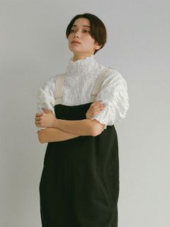 クレープギャザーショルダートップス - WHITE