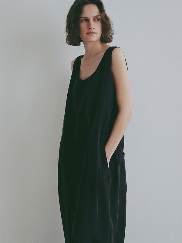 クルーネックキュプラタンクオールインワン (BLACK)