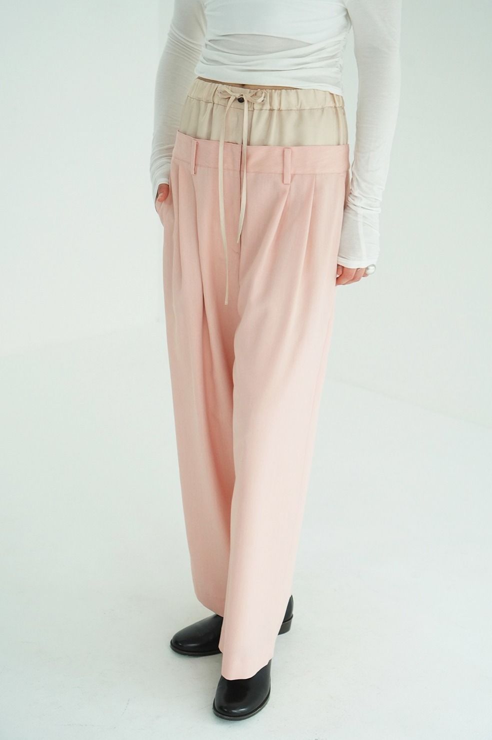 ダブルレイヤード スラックス - W WAIST WIDE SLACKS (PINK)