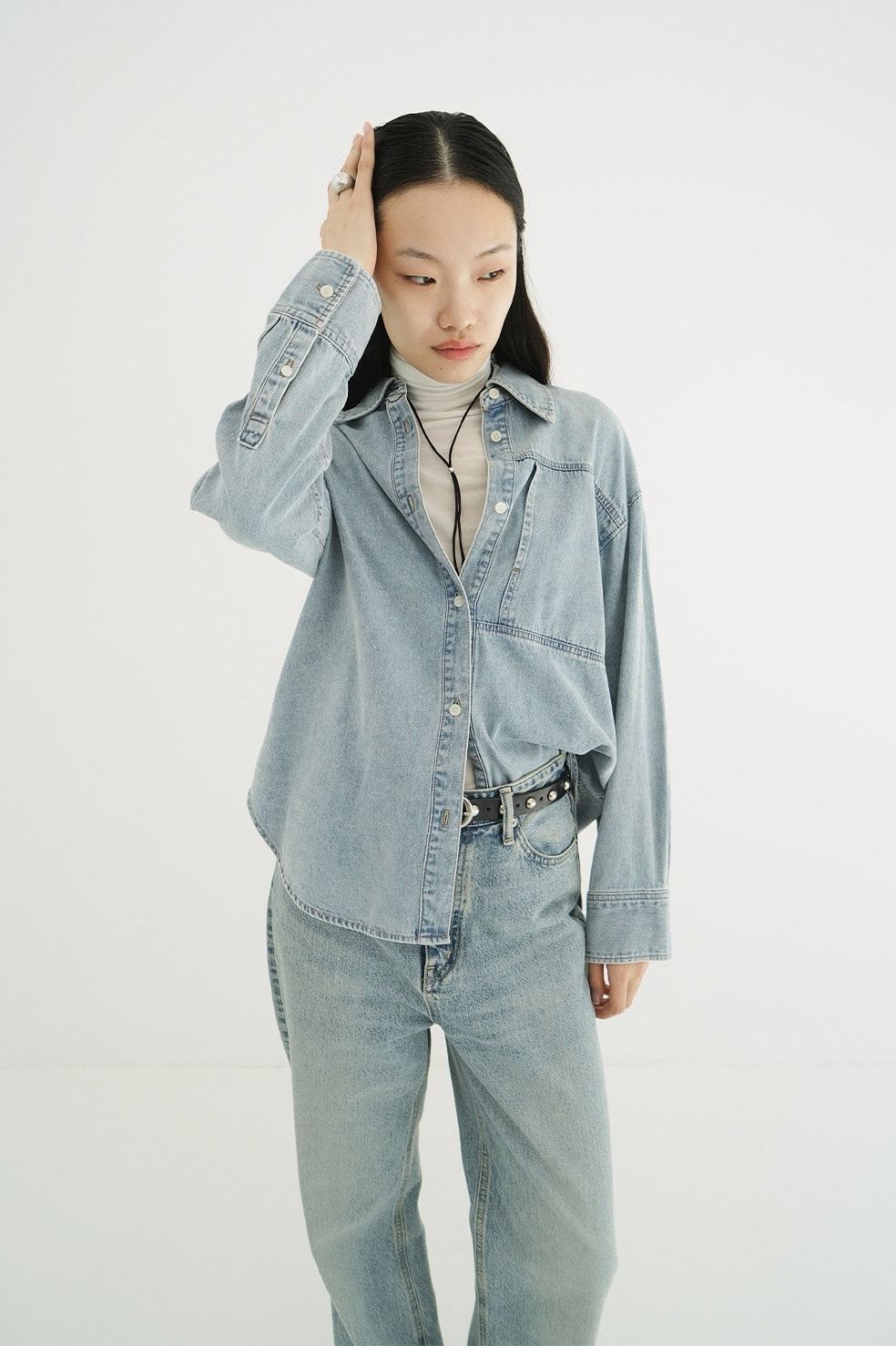 コンパクトデニムシャツ | COMPACT DENIM SHIRTS (ICE BLUE)