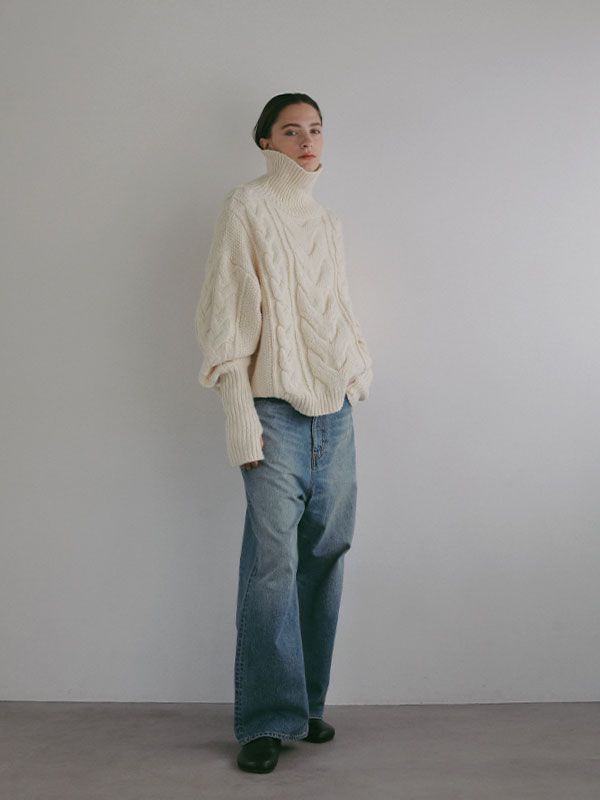 ハイネックケーブルニットプルオーバー （OFF WHITE)