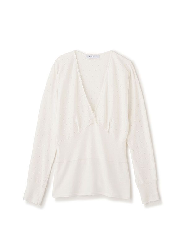 レースコンビカシュクールニットプルオーバー (WHITE)