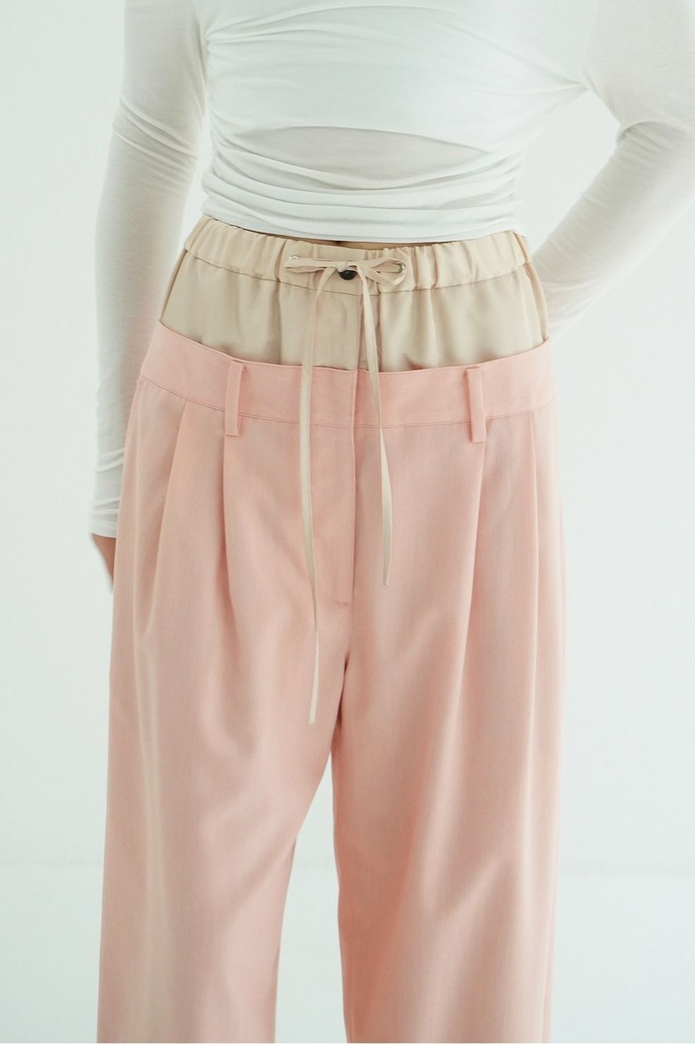 ダブルレイヤード スラックス - W WAIST WIDE SLACKS (PINK)