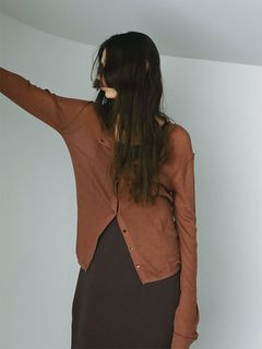 シアーハイゲージニットカーディガン (BROWN)