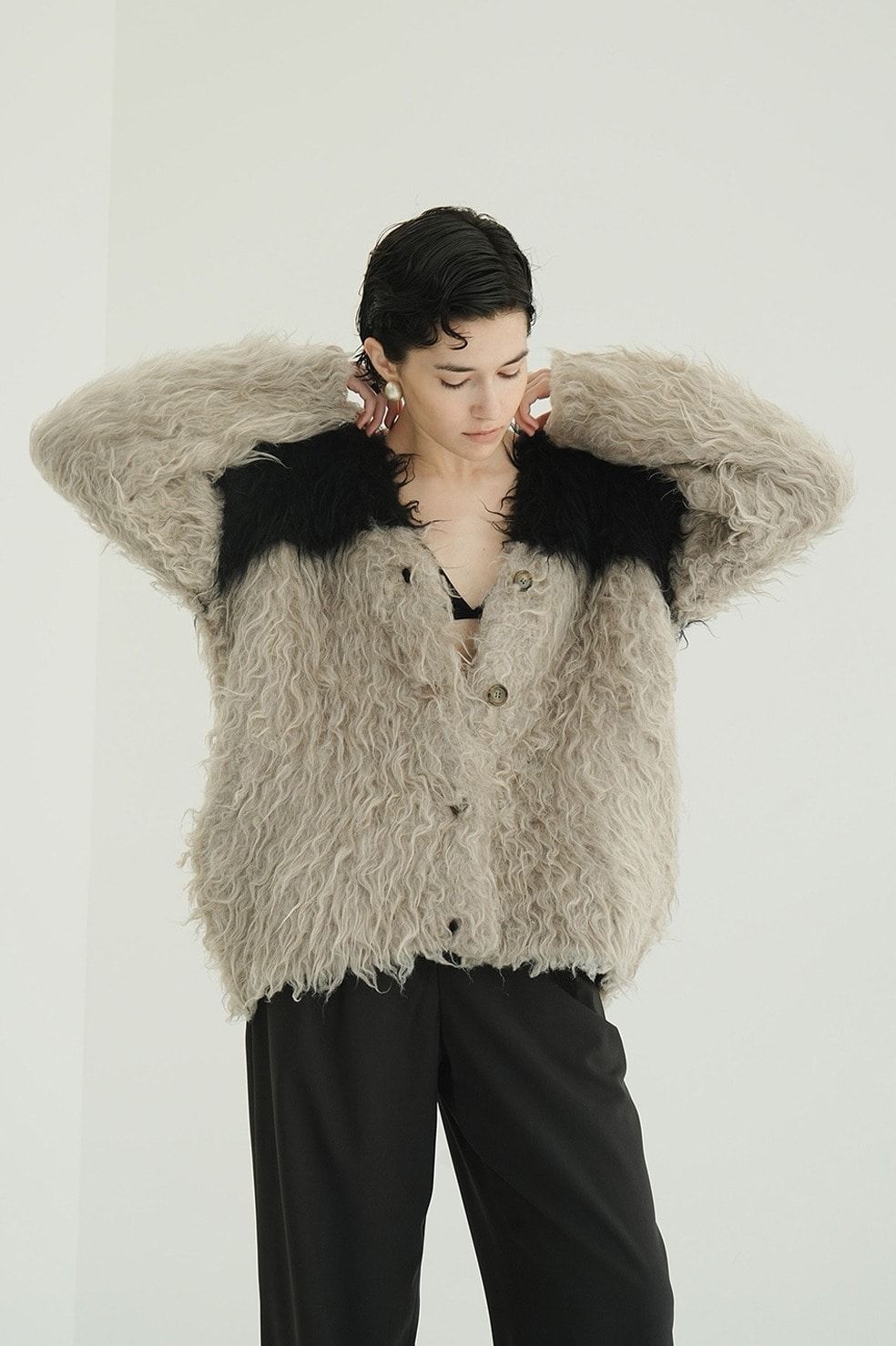 シャギーニットカーディガン - BI COLOR SHAGGY KNIT CARDIGAN - MIX