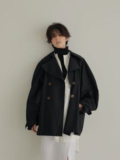 コーティングショートトレンチコート - BLACK