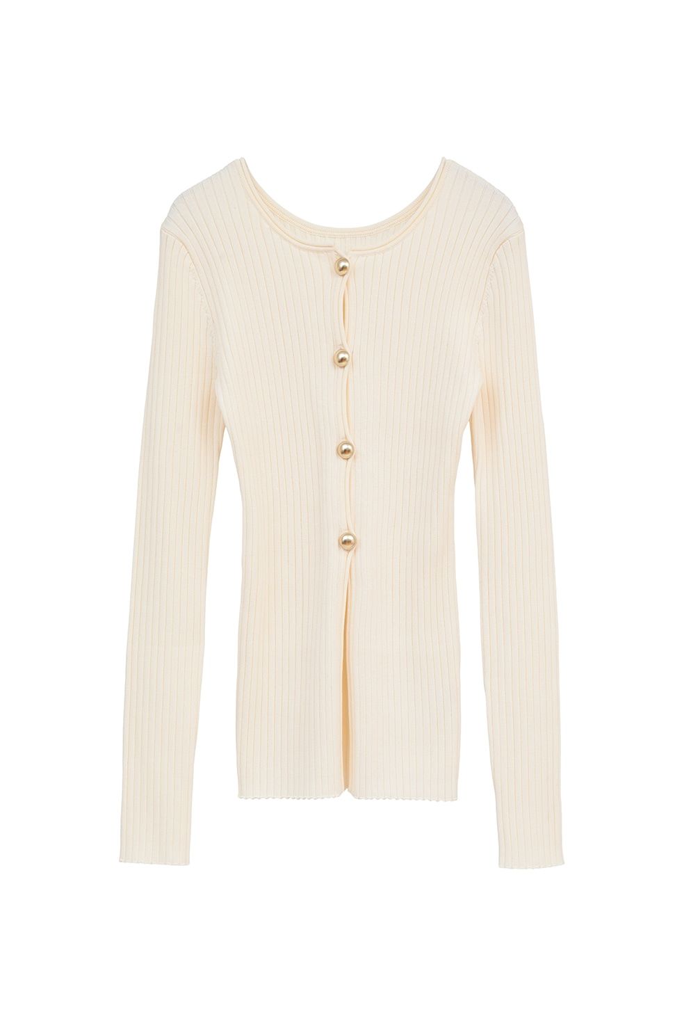 ダブルフェイスニットトップス - W FACE GOLD BUTTON KNIT TOPS (IVORY)