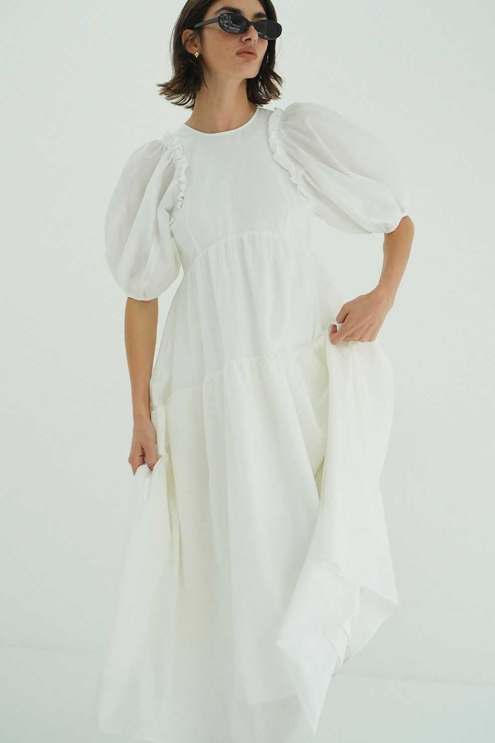バルーンフリルワンピース -  BUBBLE FRILL ONEPIECE (WHITE)