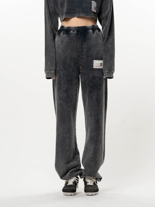 【レディース】  カレッジ ロゴ スウェット パンツ-Bleached College Print Jogger Sweat Pants(BLACK)
