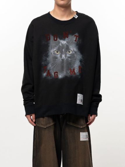 キャット プリント スウェットシャツ - Cat Printed Sweatshirt (BLACK)