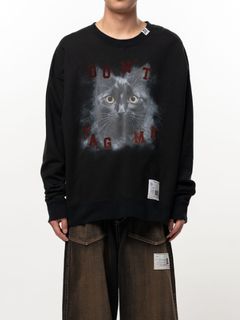 キャット プリント スウェットシャツ - Cat Printed Sweatshirt (BLACK)