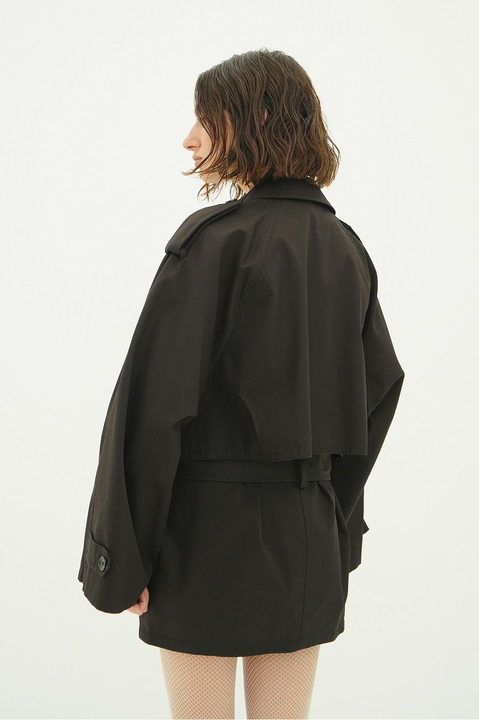 オーバー ショートトレンチコート - OVER SHORT TRENCH COAT (BLACK)
