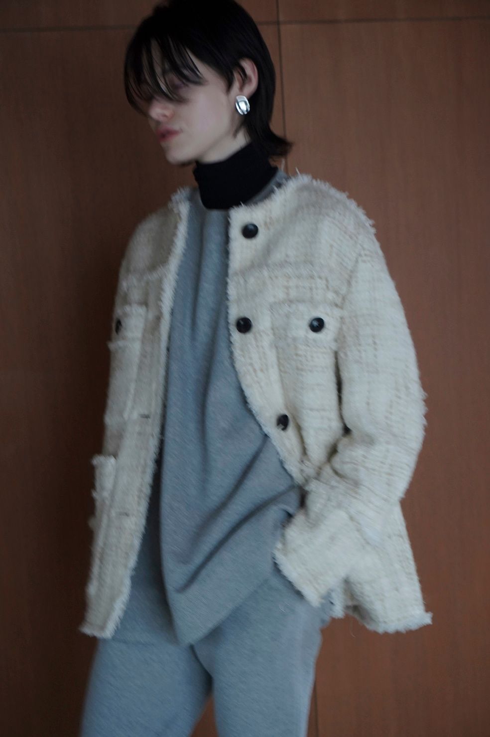 CLANE - ノーカラー ツイード ジャケット - NO COLOR TWEED JACKET