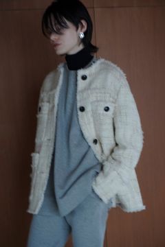 ノーカラー ツイード ジャケット - NO COLOR TWEED JACKET - WHITE