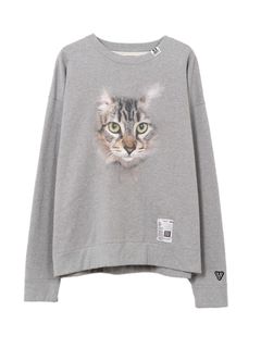 キャットプリントスウェットシャツ - Cat Printed Sweatshirt (GREY)