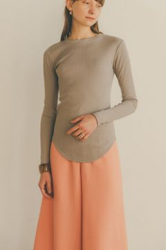 BACK OPEN RIB TOPS - BEIGE