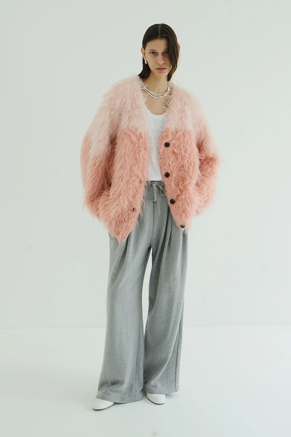 シャギーニットカーディガン - BI COLOR SHAGGY KNIT CARDIGAN - PINK
