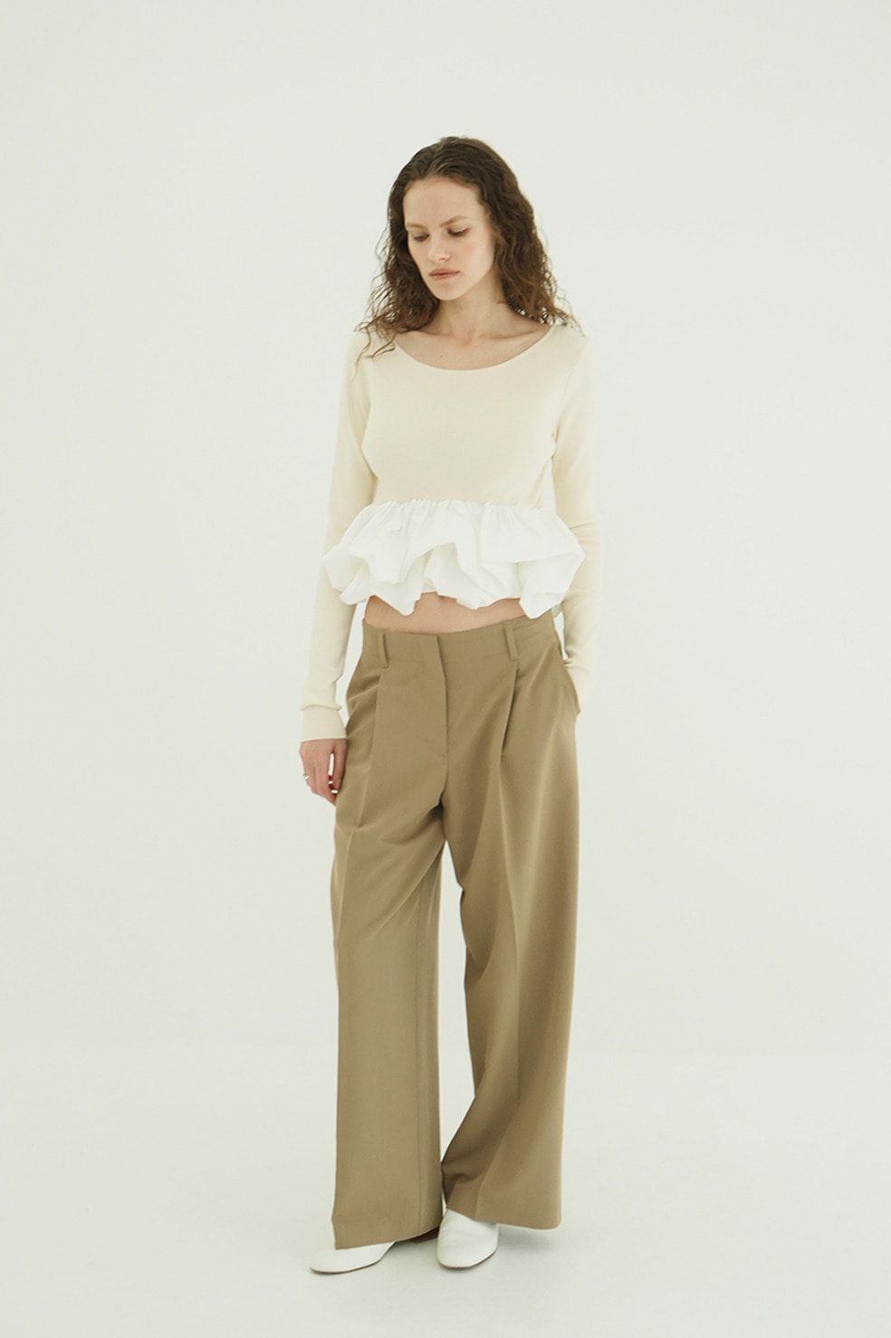 バルーン ショートニット トップス -  W BALLOON SHORT KNIT TOPS(IVORY)