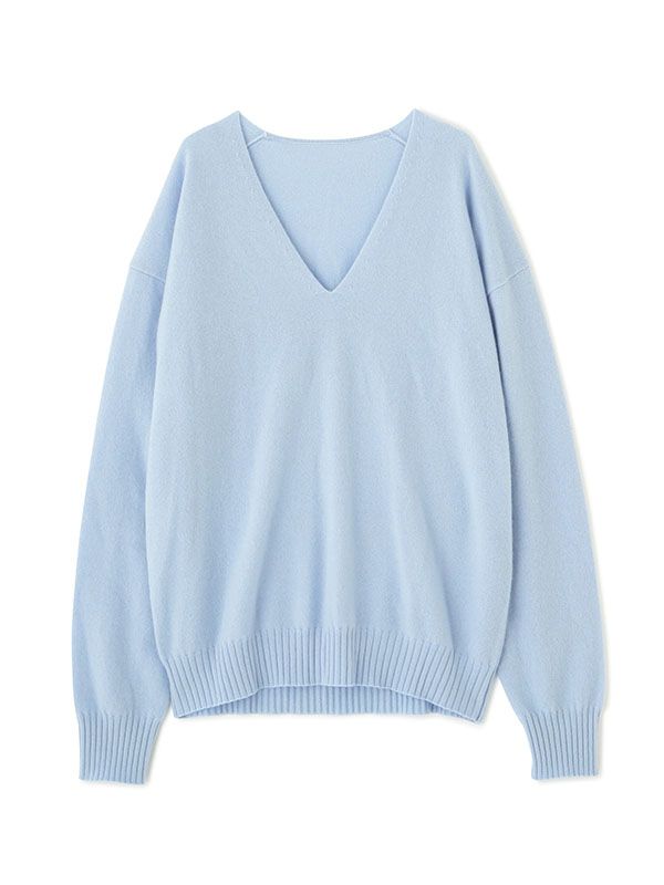 Vネックカシミヤニットプルオーバー - BLUE