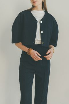 コクーンショートジャケット - V NECK COCOON SHORT JACKET - NAVY