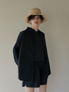 コットンオーバーサイズシャツ - BLACK