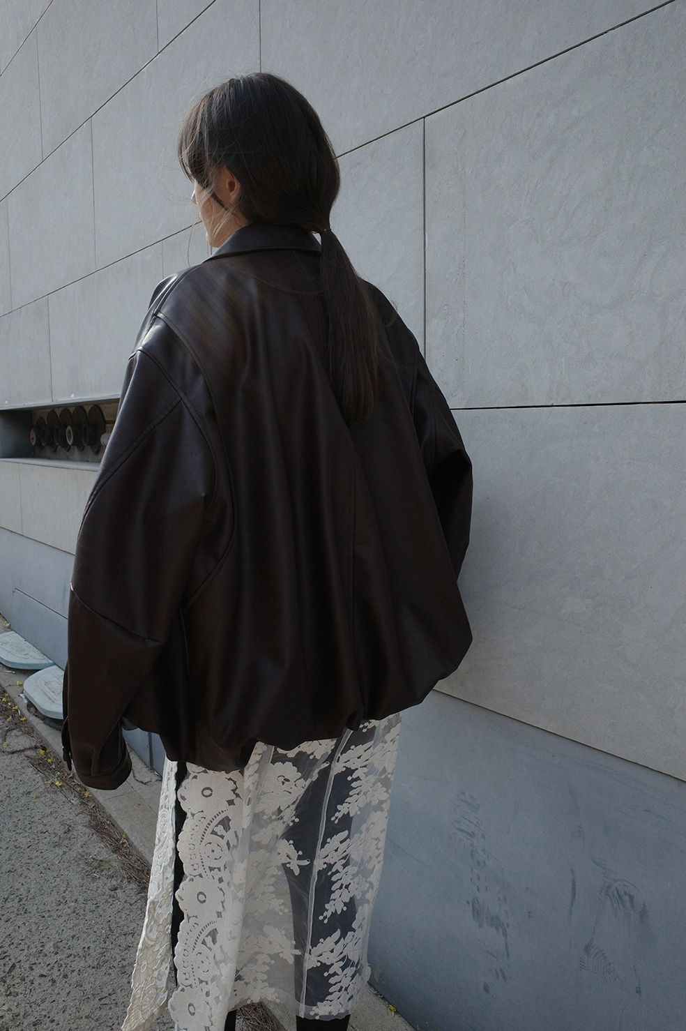 フェイクレザーバルーンジャケット - FAKE LEATHER BALLOON JACKET BROWN