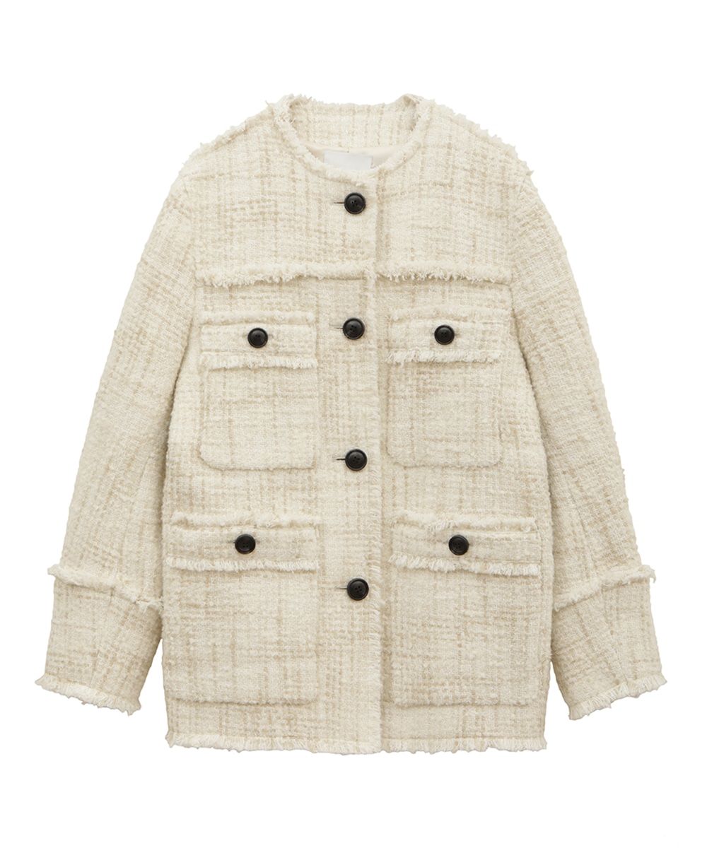 CLANE - ノーカラー ツイード ジャケット - NO COLOR TWEED JACKET - WHITE | ADDICT WEB SHOP